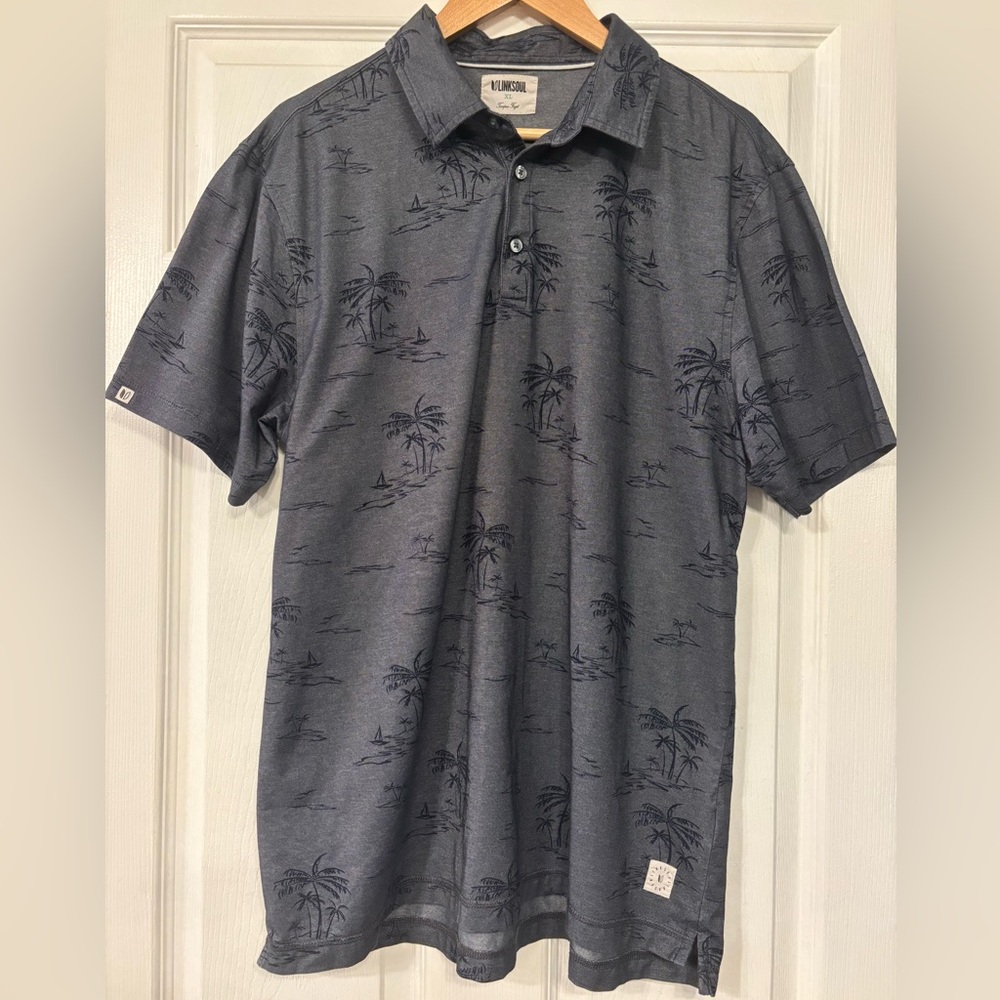 Linksoul Printed Astoria Men’s XL Golf Polo Shirt Short Sleeve Navy Island